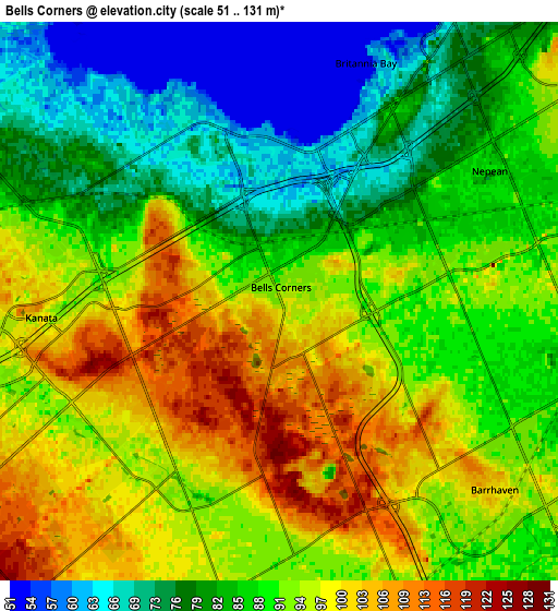 Zoom OUT 2x Bells Corners, Canada elevation map