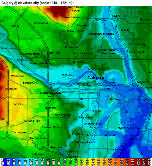 Zoom OUT 2x Calgary, Canada elevation map