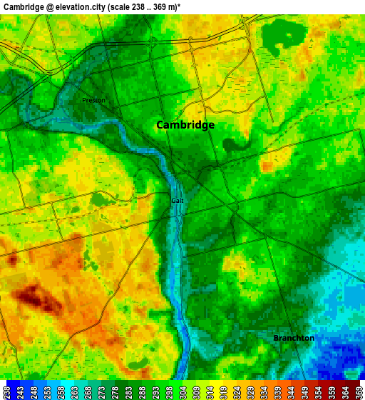 Zoom OUT 2x Cambridge, Canada elevation map