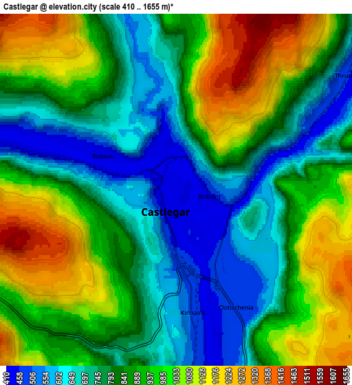 Zoom OUT 2x Castlegar, Canada elevation map