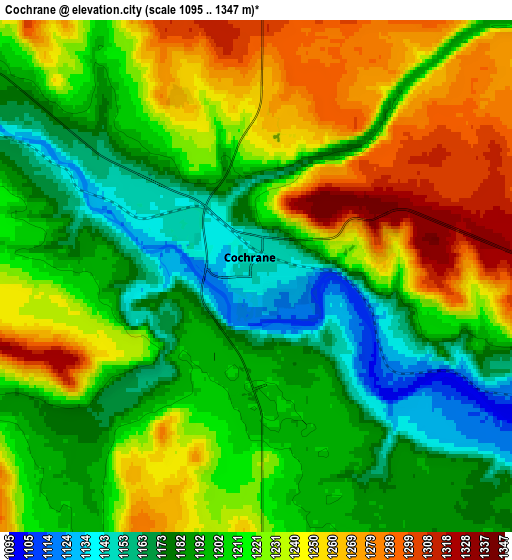 Zoom OUT 2x Cochrane, Canada elevation map