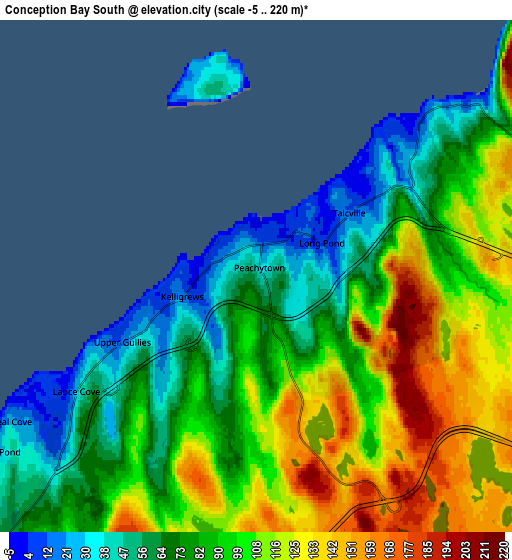 Zoom OUT 2x Conception Bay South, Canada elevation map