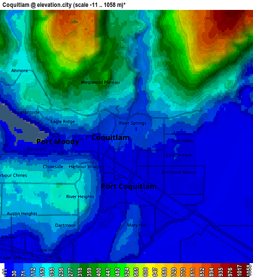Zoom OUT 2x Coquitlam, Canada elevation map