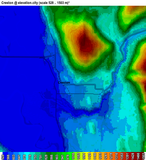 Zoom OUT 2x Creston, Canada elevation map