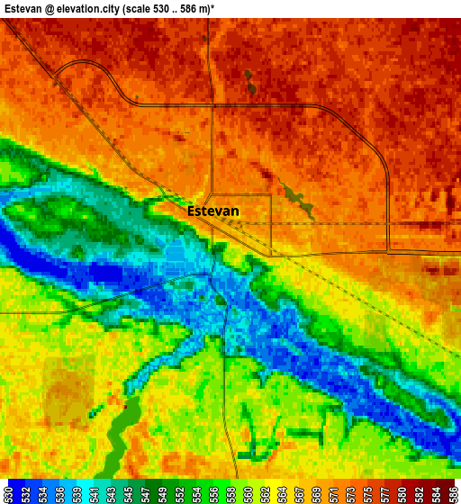 Zoom OUT 2x Estevan, Canada elevation map