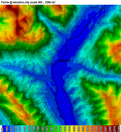 Zoom OUT 2x Fernie, Canada elevation map