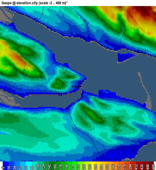 Zoom OUT 2x Gaspé, Canada elevation map