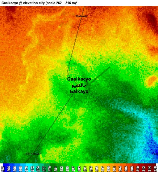 Zoom OUT 2x Gaalkacyo, Somalia elevation map
