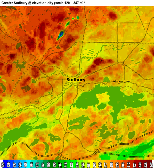 Zoom OUT 2x Greater Sudbury, Canada elevation map