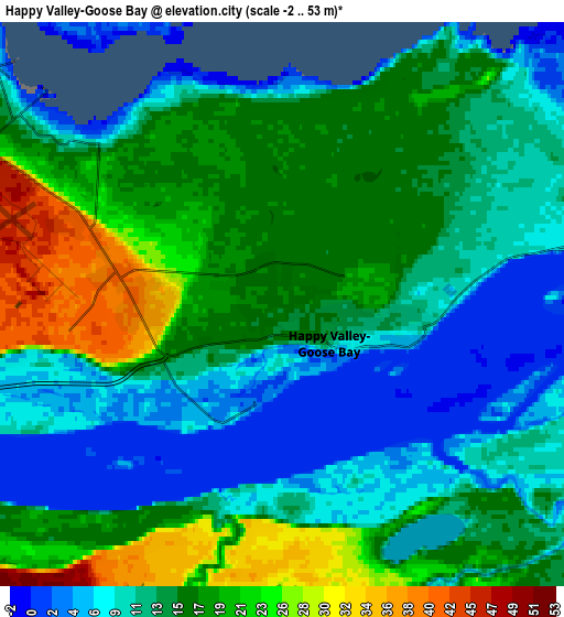 Zoom OUT 2x Happy Valley-Goose Bay, Canada elevation map