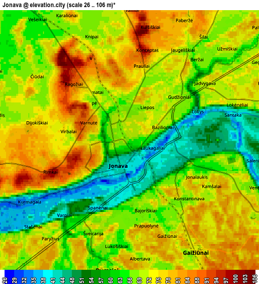 Zoom OUT 2x Jonava, Lithuania elevation map