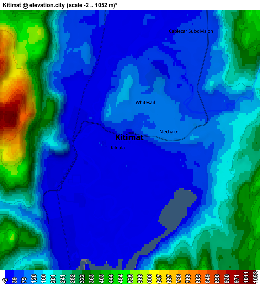 Zoom OUT 2x Kitimat, Canada elevation map