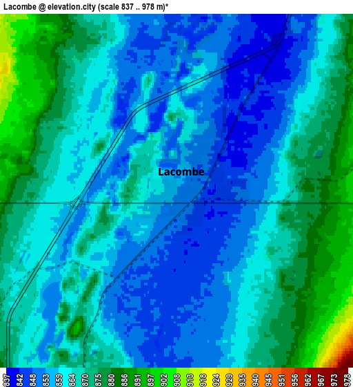 Zoom OUT 2x Lacombe, Canada elevation map