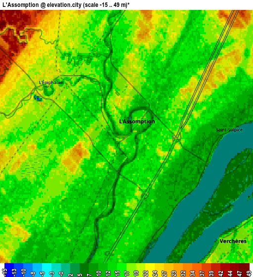 Zoom OUT 2x L'Assomption, Canada elevation map
