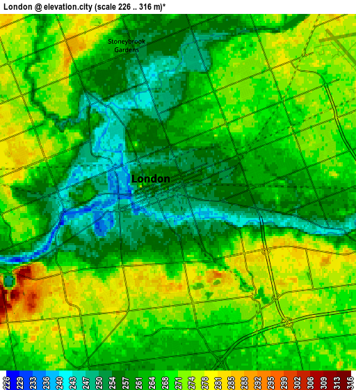 Zoom OUT 2x London, Canada elevation map