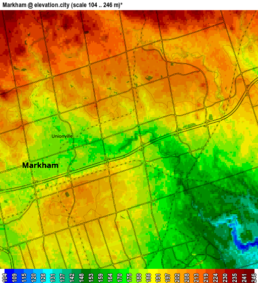 Zoom OUT 2x Markham, Canada elevation map