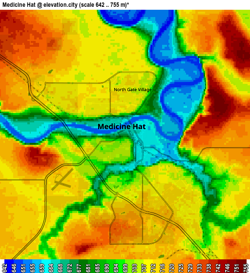 Zoom OUT 2x Medicine Hat, Canada elevation map
