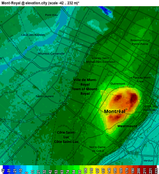 Zoom OUT 2x Mont-Royal, Canada elevation map