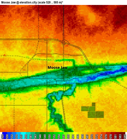 Zoom OUT 2x Moose Jaw, Canada elevation map