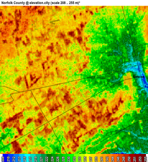 Zoom OUT 2x Norfolk County, Canada elevation map