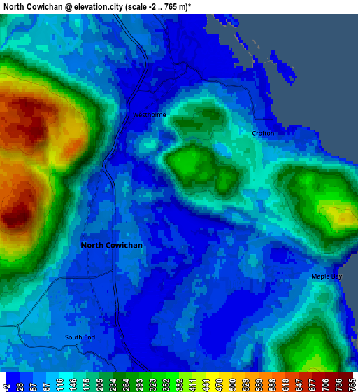 Zoom OUT 2x North Cowichan, Canada elevation map