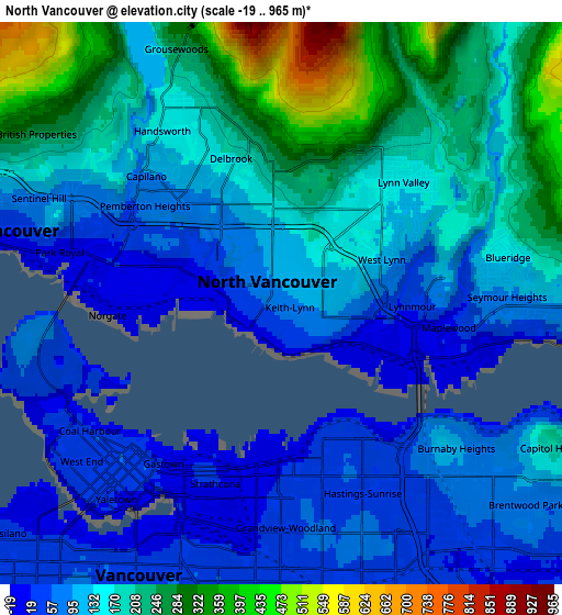 Zoom OUT 2x North Vancouver, Canada elevation map