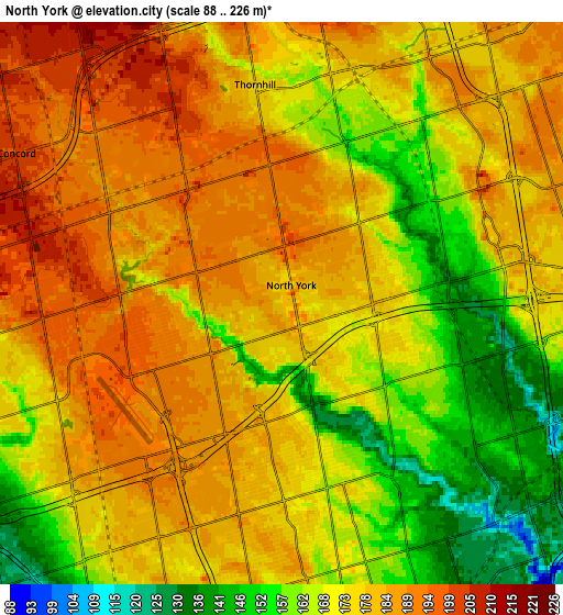 Zoom OUT 2x North York, Canada elevation map