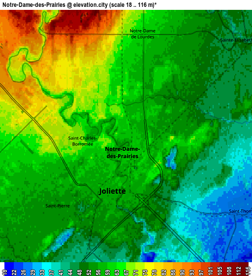 Zoom OUT 2x Notre-Dame-des-Prairies, Canada elevation map