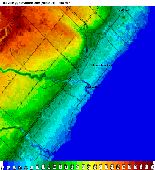 Zoom OUT 2x Oakville, Canada elevation map