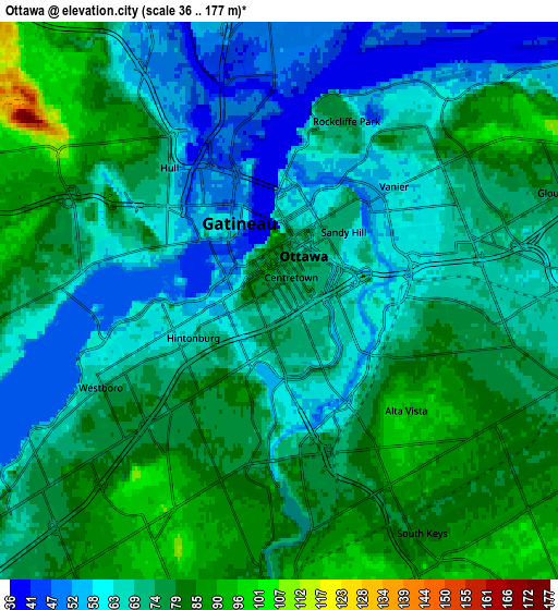 Zoom OUT 2x Ottawa, Canada elevation map
