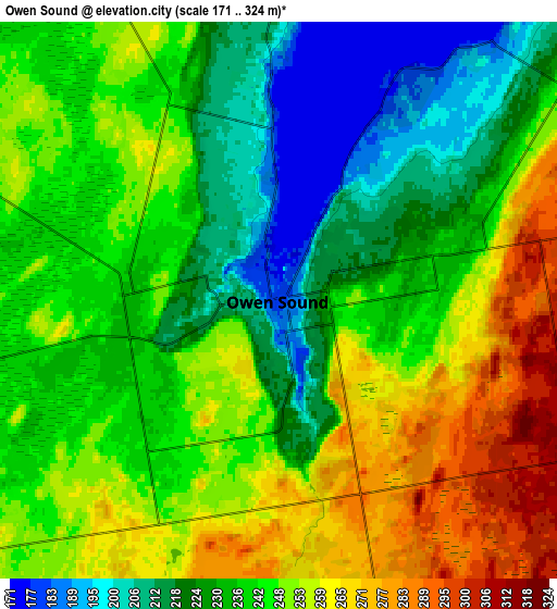 Zoom OUT 2x Owen Sound, Canada elevation map