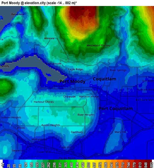 Zoom OUT 2x Port Moody, Canada elevation map