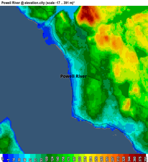 Zoom OUT 2x Powell River, Canada elevation map