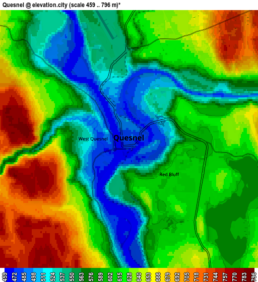 Zoom OUT 2x Quesnel, Canada elevation map