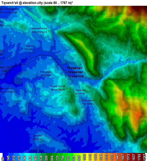 Zoom OUT 2x Tqvarch'eli, Georgia elevation map