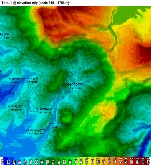 Zoom OUT 2x Tqibuli, Georgia elevation map