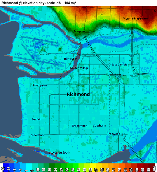 Zoom OUT 2x Richmond, Canada elevation map