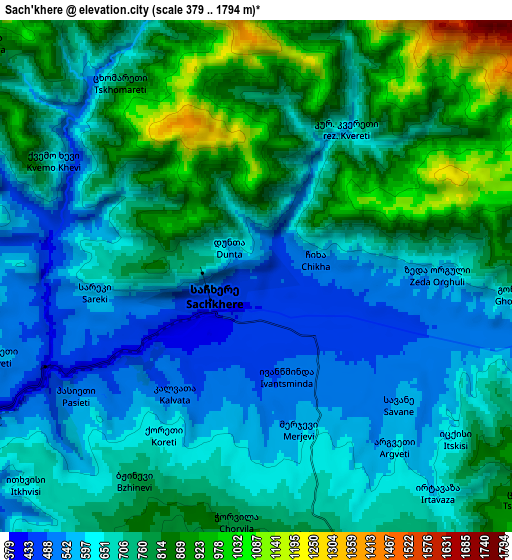 Zoom OUT 2x Sach’khere, Georgia elevation map