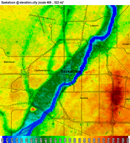 Zoom OUT 2x Saskatoon, Canada elevation map