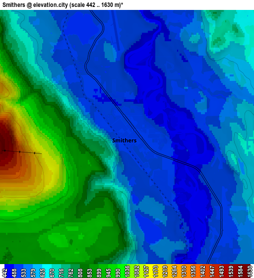 Zoom OUT 2x Smithers, Canada elevation map