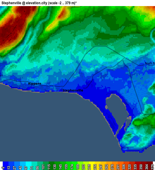 Zoom OUT 2x Stephenville, Canada elevation map