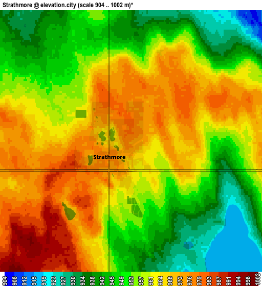 Zoom OUT 2x Strathmore, Canada elevation map