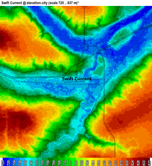 Zoom OUT 2x Swift Current, Canada elevation map