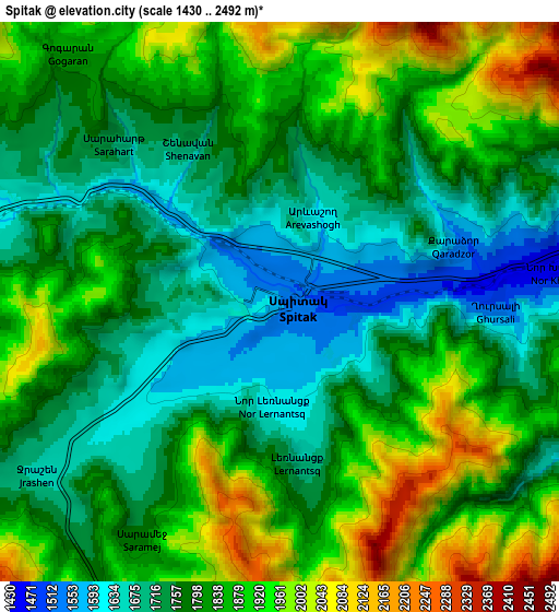 Zoom OUT 2x Spitak, Armenia elevation map