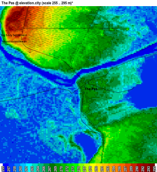 Zoom OUT 2x The Pas, Canada elevation map