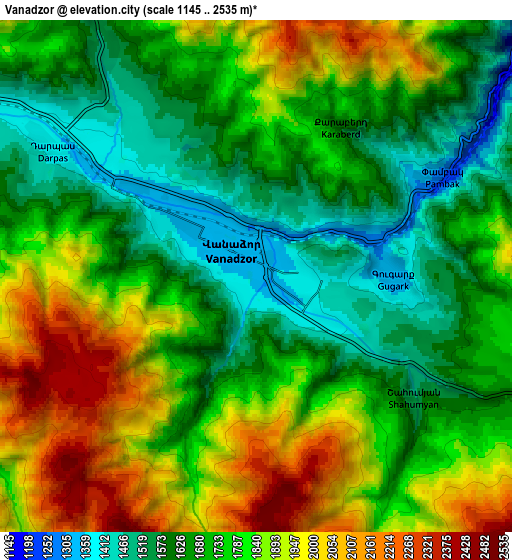 Zoom OUT 2x Vanadzor, Armenia elevation map