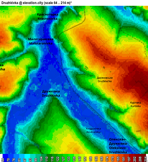 Zoom OUT 2x Druzhkivka, Ukraine elevation map