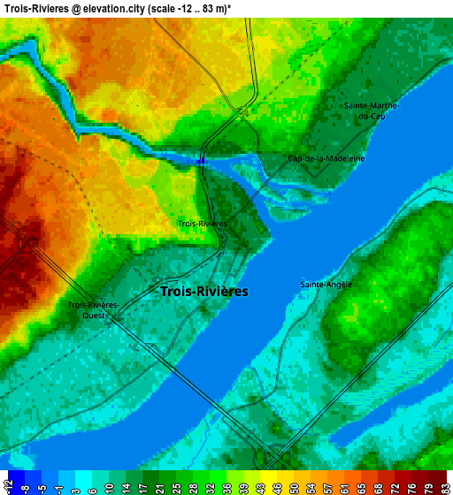 Zoom OUT 2x Trois-Rivières, Canada elevation map