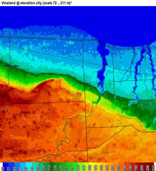 Zoom OUT 2x Vineland, Canada elevation map