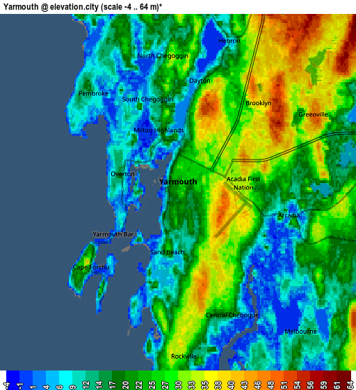 Zoom OUT 2x Yarmouth, Canada elevation map